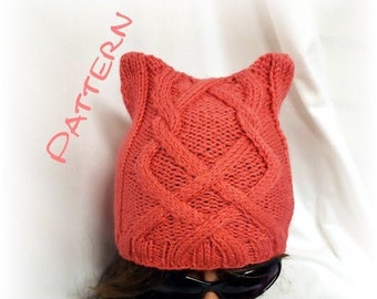 PDF Pattern Knitted Double X Cat Ear Hat / Beanie