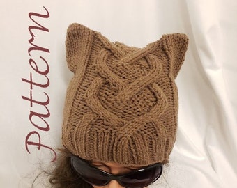 PDF Pattern for Heart Cabled Cat Ears Beanie