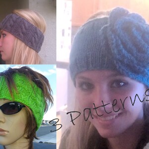 3 Patterns in One PDF Patterns Knitted Headband with Flower, Cabled Earwarmer and the Braided Headwrap image 1