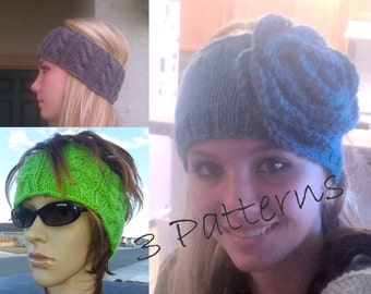 3 Patterns in One PDF Patterns Knitted Headband with Flower, Cabled Earwarmer and the Braided Headwrap