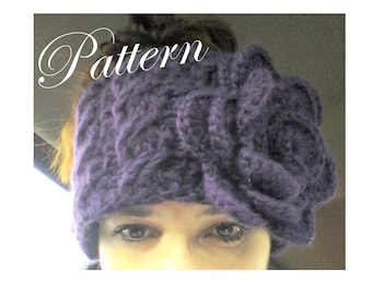 Cables and Roses Crochet PDF Pattern Earwarmer, Headband, Headwrap