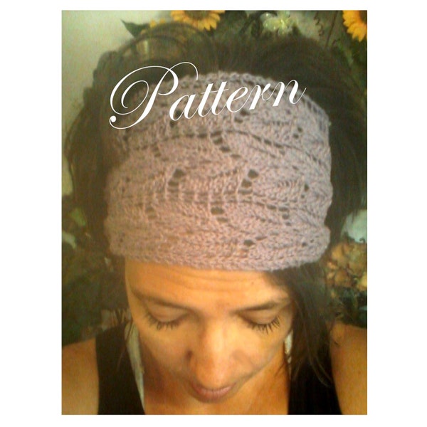 Knitted Lacy Leaf Headwrap, Headband PDF Pattern