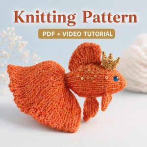 Goldfish Knitting Pattern PDF with Video Tutorial, Knitted Amigurumi Fish Ornament, Christmas Ornament, DIY Plush Toy, Digital Download