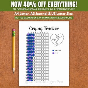 Crying Tracker Printable Journal Page | Crying Log & Mood Tracker | Feelings and Emotion Journal | Sadness Tracker | Self-Care Planner Page