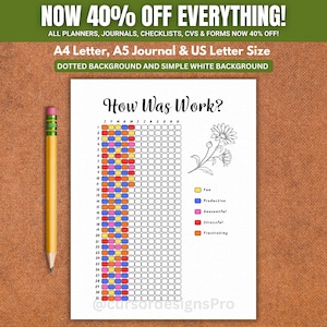 How Was Work Tracker - Work Tracker - Mood Tracker - Feelings Tracker - Track Work - Yearly Tracker - Printable Journal Page - Planner Page