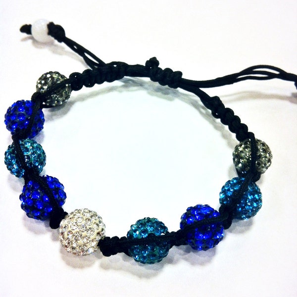 9 Pave Bead Shamballa Bracelet in Royal Blue, Teal, White, & Graphite