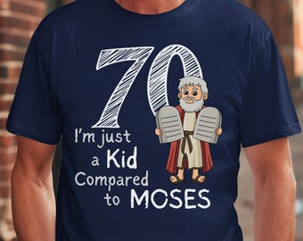 Camiseta para hombre de 70 cumpleaños, humor bíblico de cumpleaños, regalo para adultos mayores, camiseta para hombres mayores