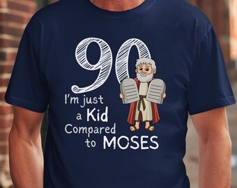 Camiseta para hombre de 90 cumpleaños, humor bíblico de cumpleaños, regalo para adultos mayores, camiseta para hombres mayores