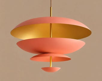 Luxury Pink & Gold Pendant Light Mid-Century Sculptural Designer Ceiling Lighting  Fixture