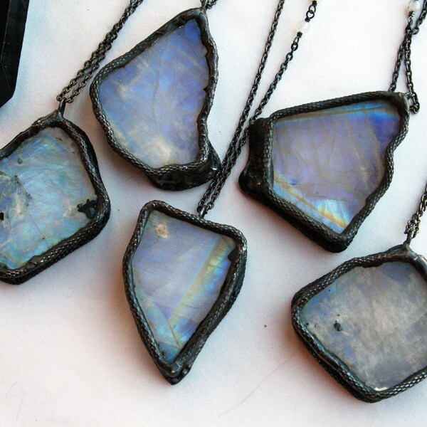 RESERVED FOR SAMANTHA - Large Rainbow Moonstone Slab Necklace // Natural Raw Moonstone Slice Statement Necklace