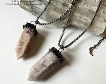 Flower Agate Crystal Tower Necklace