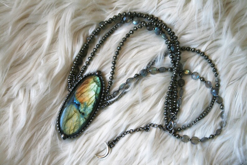 Extra Large Labradorite Beaded Necklace Rainbow Labradorite Statement Necklace