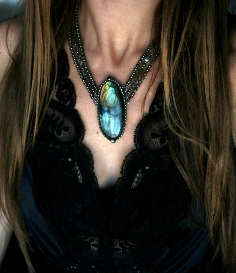 Extra Large Labradorite Beaded Necklace Rainbow Labradorite Statement Necklace