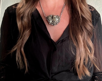 Large Peruvian Pyrite Cluster Chunky Statement Necklace