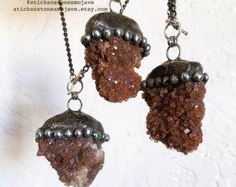 Aragonite Cluster Chunky Crystal Necklace // Peach Orange Aragonite Gemstone Choker Necklace // Witch Wicca Boho Punk Goth Talisman Jewelry