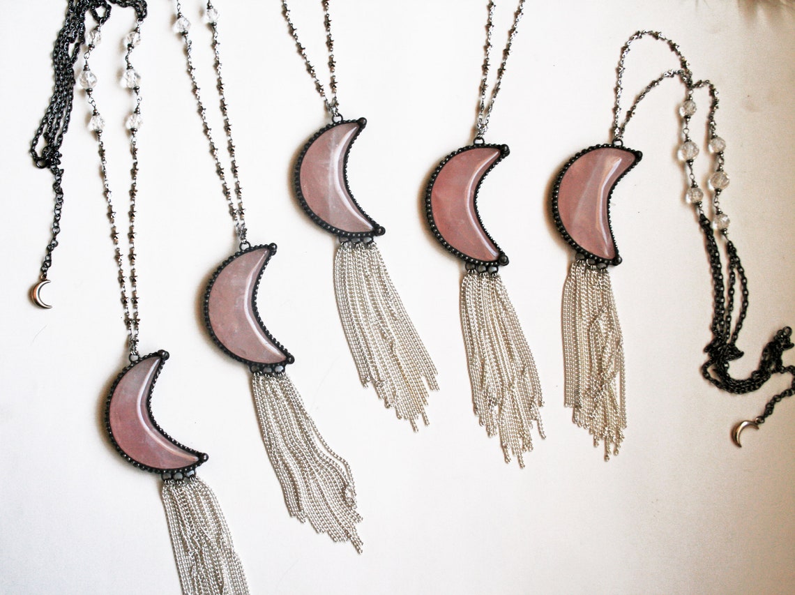 rose quartz pendant phases of moon rose quartz pendant phases of moon