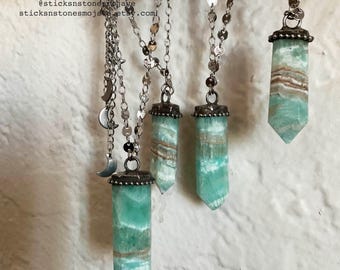 Small Caribbean Calcite Carved Crystal Point Necklace