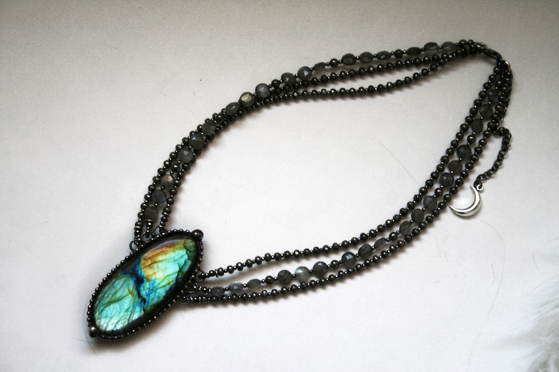 Extra Large Labradorite Beaded Necklace Rainbow Labradorite Statement Necklace