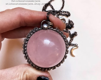 Massive Rose Quartz Pink Crystal Ball Necklace