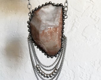 Massive Raw Hematite Quartz Statement Necklace // Red Orange Peach Quartz Crystal Gemstone Necklace // Chunky Crystal Witch Boho Jewelry