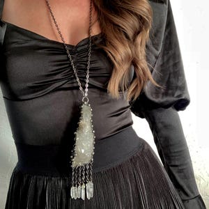 Massive White Quartz Crystal Cluster Crystal Point Fringe Necklace // One of a Kind Witch Goth Boho Festival Statement Gemstone Jewelry