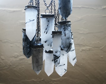 Black Tourmalinated Quartz Crystal Point Necklace