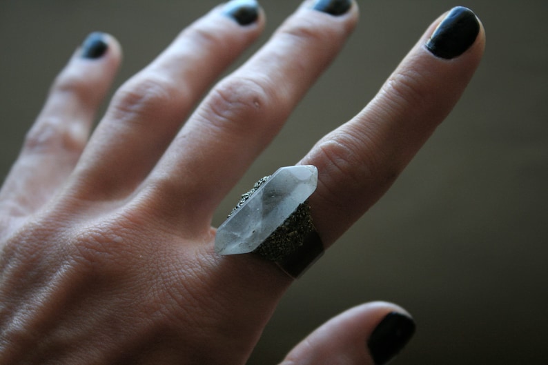 White Tibetan Quartz Crystal Ring Double Terminated Clear Etsy