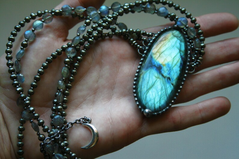 Extra Large Labradorite Beaded Necklace Rainbow Labradorite Statement Necklace
