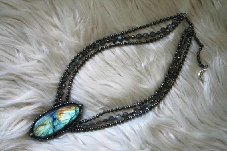 Extra Large Labradorite Beaded Necklace Rainbow Labradorite Statement Necklace