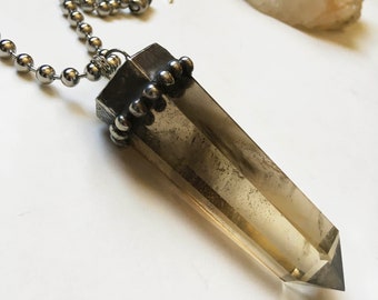 Massive Citrine Chunky Crystal Tower Necklace // Big Large Massive Crystal Point Talisman Unisex Witch Wicca Goth Boho Pendulum Obelisk