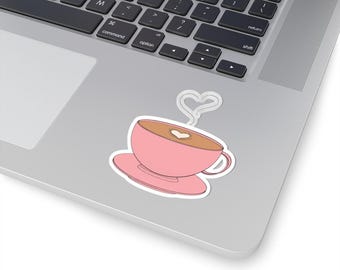 Heart Latte Sticker | Valentine's Sticker | Latte Art Sticker | Pink Teacup Kiss-Cut Sticker | Cute Coffee Sticker