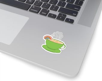 Turmeric Latte Sticker | Green Tea Cup Sticker | St. Patrick's Day Sticker | St. Patrick's Day Mug Sticker | Rainbow Charm Kiss-Cut Sticker