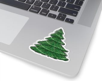 Hand-Painted Christmas Tree Sticker | Holiday Sticker | Christmas Sticker | Winter Sticker | Kiss-Cut Sticker, Holiday Pine Decal