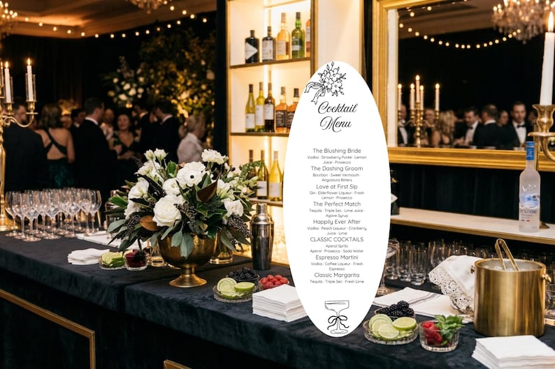 Editable Wedding Cocktail Menu Template, Black White Harlequin Wedding ...