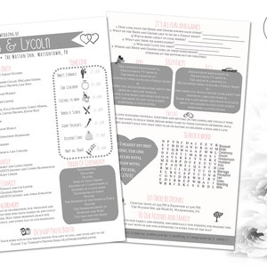 Wedding Program Template - 5x8 2 sides  - Infographic Fun Games - Custom Instant Download printable wedding Template  - Recolorable!