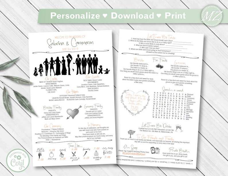 Personalize Download Print Wedding Program Template Fun Games Etsy