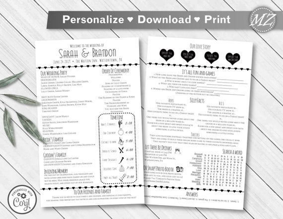 Customizable Recolorable Wedding Program Infographic Etsy