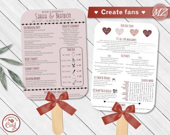 Wedding Program Template, 5x7 Fun Infographic wedding, Custom event timeline, cinnamon wedding, boho style Printable Corjl digital file