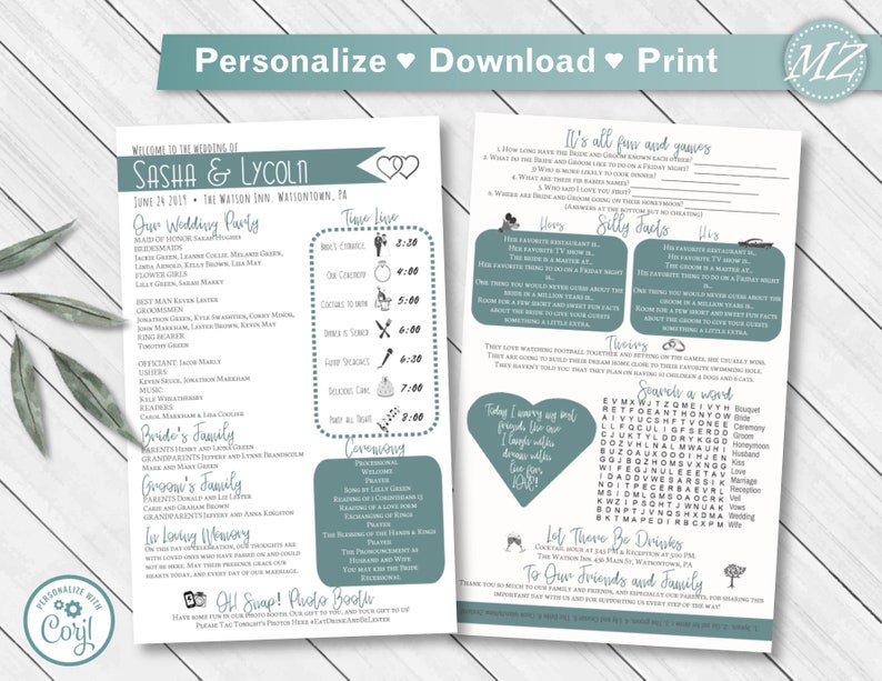 Customizable Wedding Program 5x8 2 Sides Infographic Fun Etsy