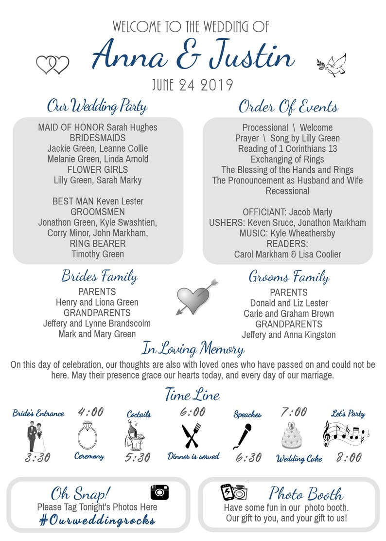 5x7 Fun Wedding Program or Fan Template Infographic Event - Etsy