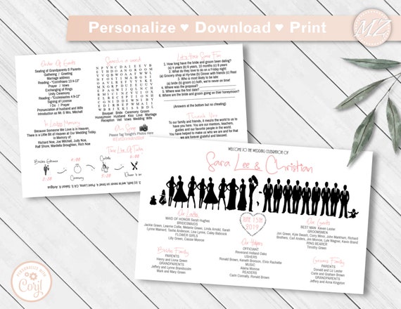 Silhouette Wedding Program Template Timeline Fun Facts Etsy