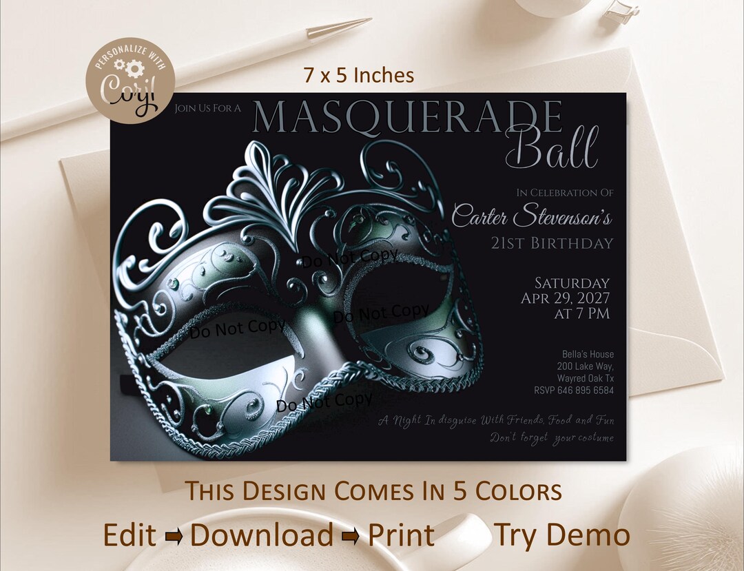 Masquerade Invitation, Birthday Mask Invite, Graduation, Halloween ...