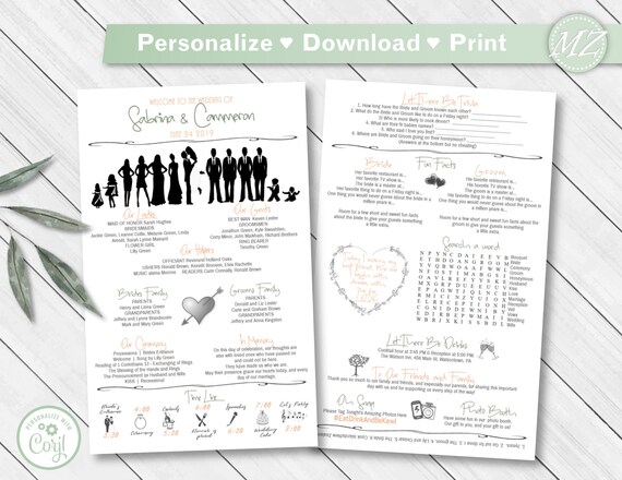 Wedding Program Template Infographic Timeline Editable Fonts Etsy