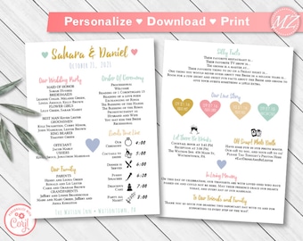 Wedding Program Template, Unique Editable Wedding Program template, Printable timeline Ceremony Infographic Programs Corjl Wedding Program