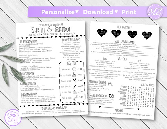 Infographic Wedding Program Template Editable Timeline Our Etsy