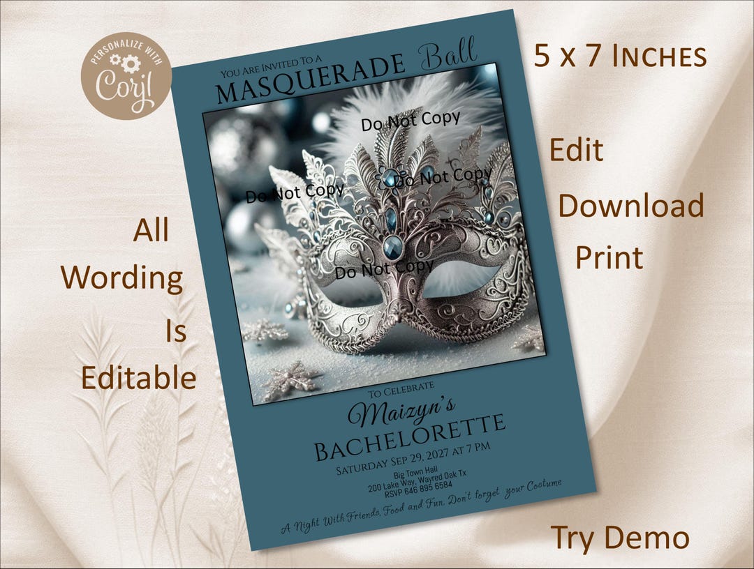 Masquerade Invitation, Birthday Mask Invite, Graduation, Anniversary ...