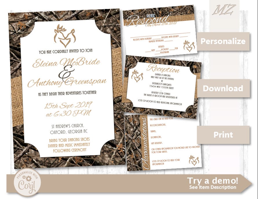 5x7 Metallic Gold Floral & Forest Green Wedding Invitation with