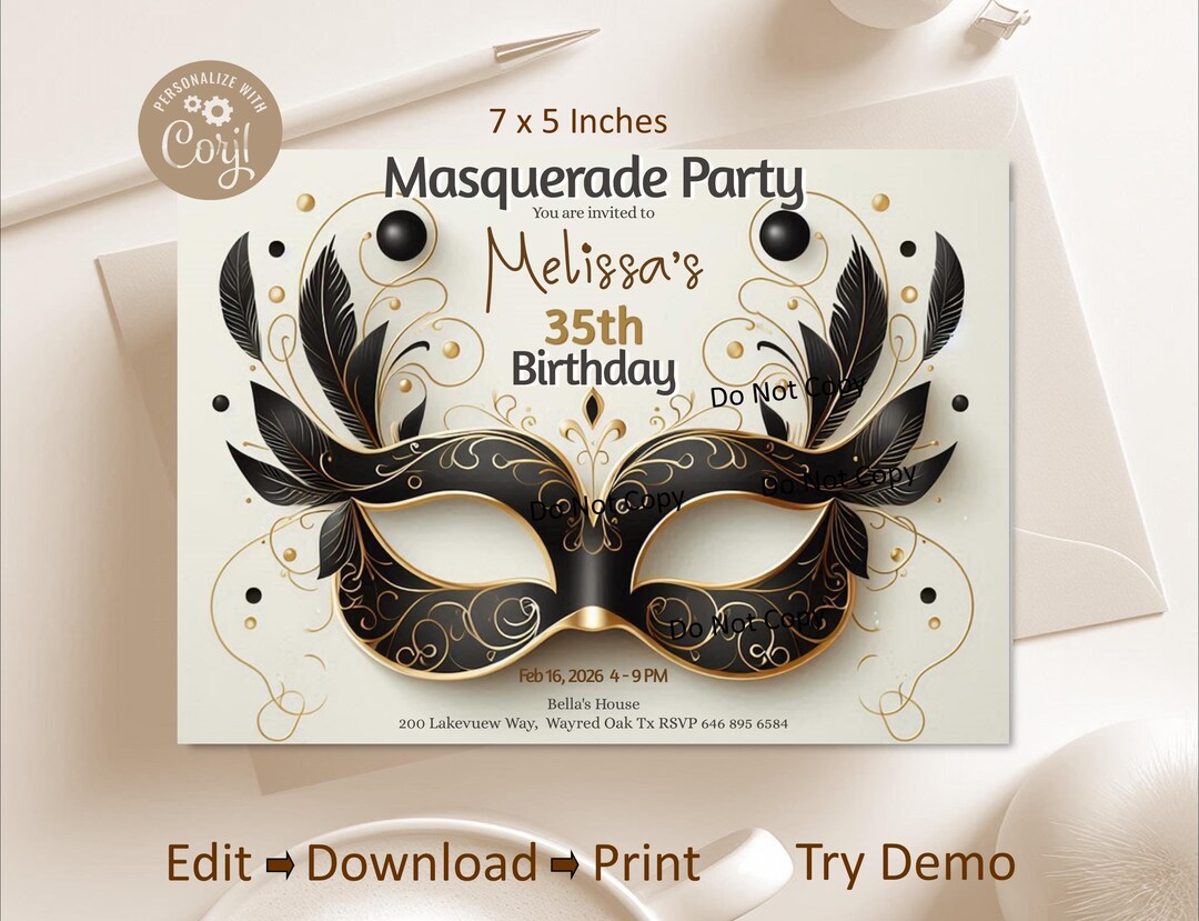 Masquerade Invitation, Mask Invite, Birthday, Graduation, Halloween ...