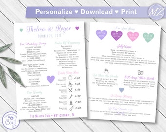 Wedding Program Template, Unique Editable Wedding Program template, Printable timeline Ceremony Infographic Programs Corjl printable file