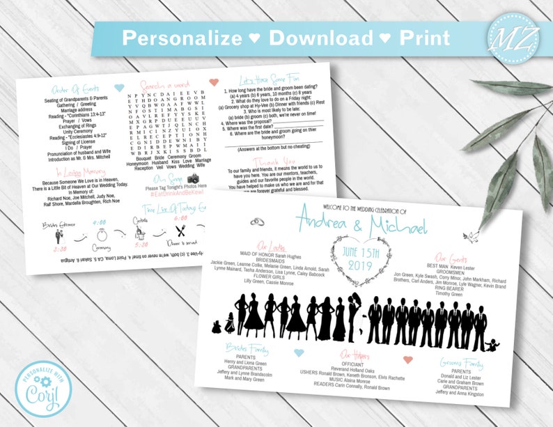 Editable Wedding Program Template Unique Bridal Party Etsy